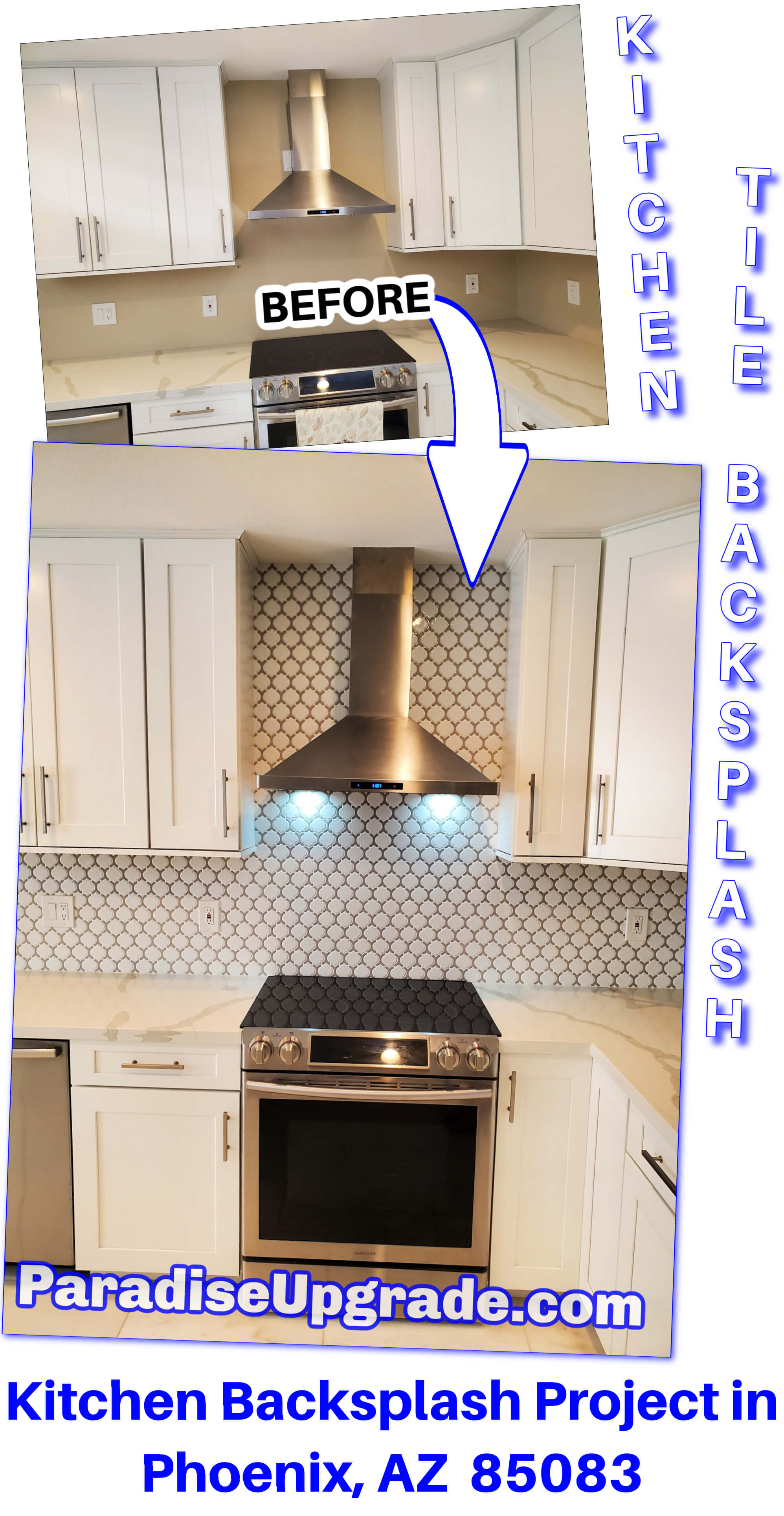 Kitchen backsplash tile installation in Phoenix, AZ 85083