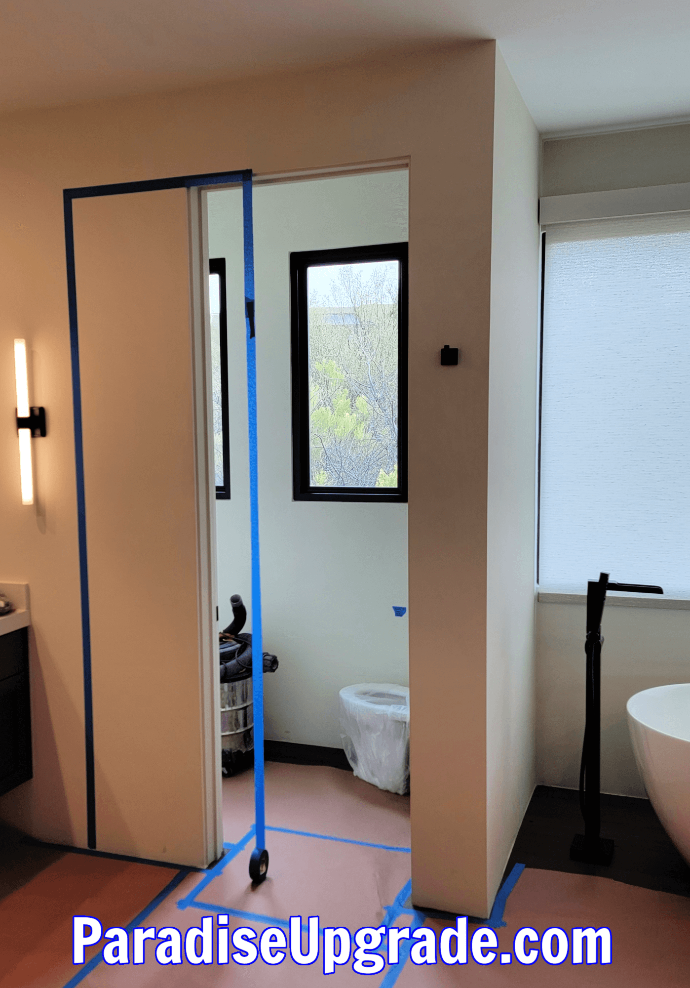 Visual on how where the door will be moved compared to existing location.