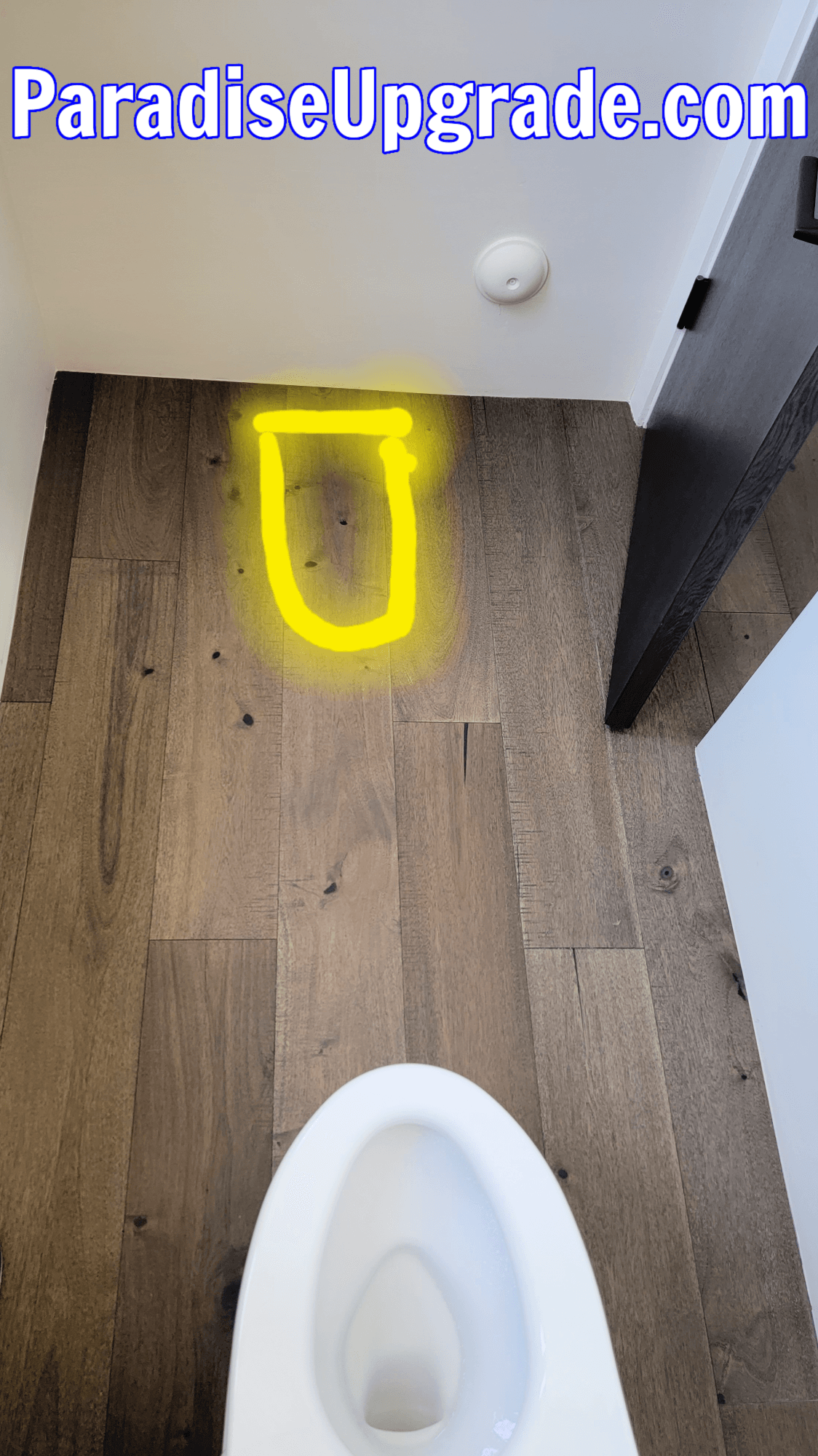 Desert Mountain Master Bathroom Project - proposed location for the bidet, marked with yellow, in the toilet room after the door will be moved.