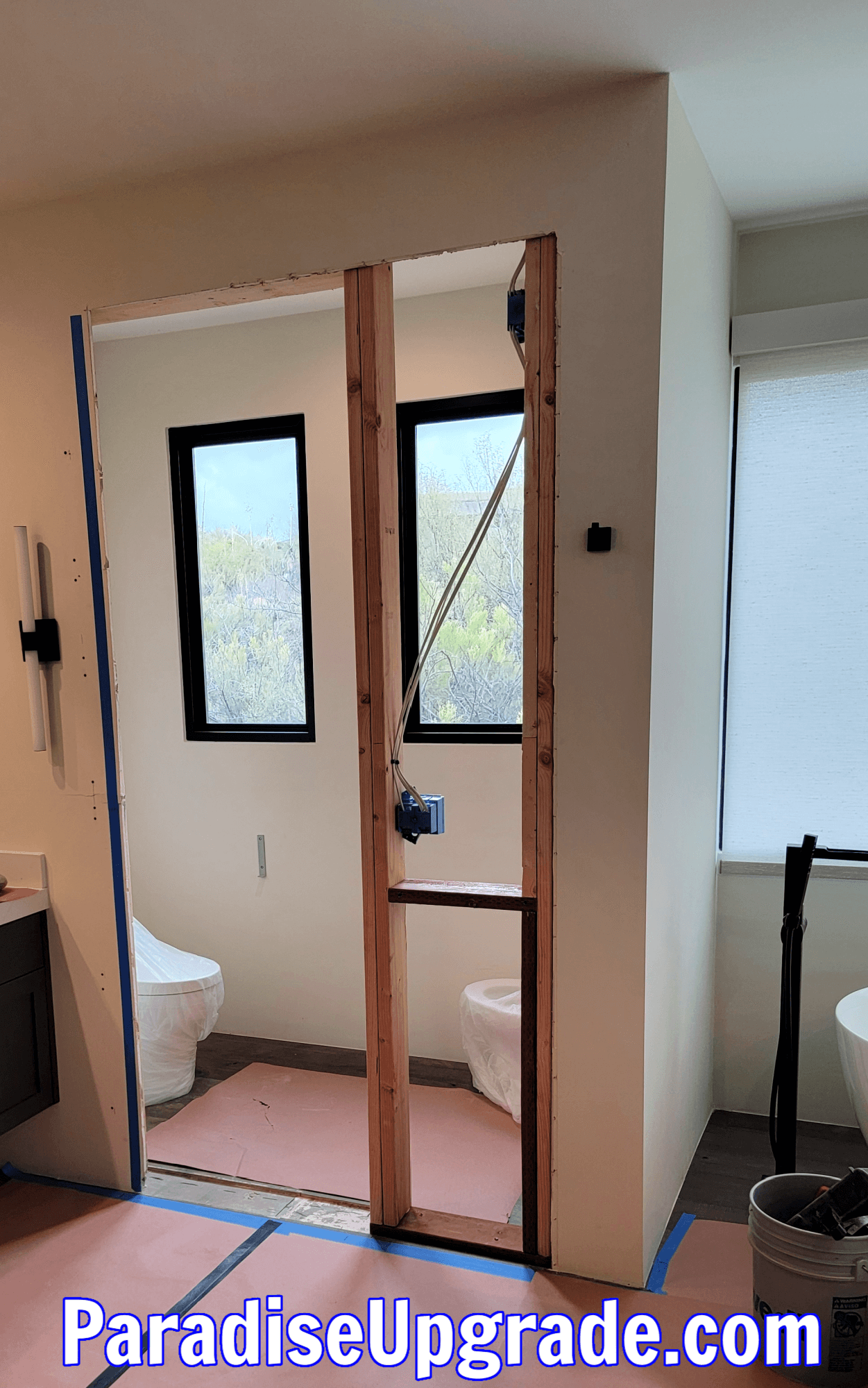 New door opening build and framing work still going on. Then electrical and plumbing for the bidet.