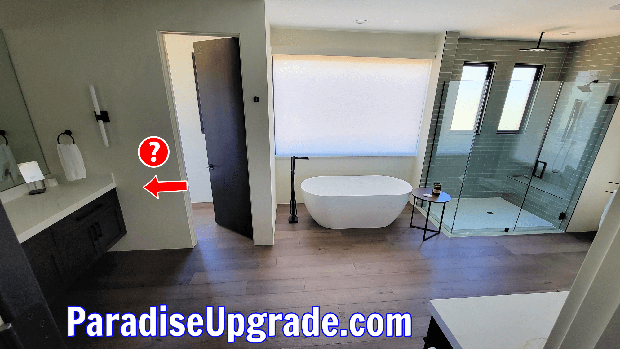 Master bathroom in Desert Mountain, Scottsdale, AZ 85262. The toilet room door must be moved to the left to make room for a bidet to be installed.