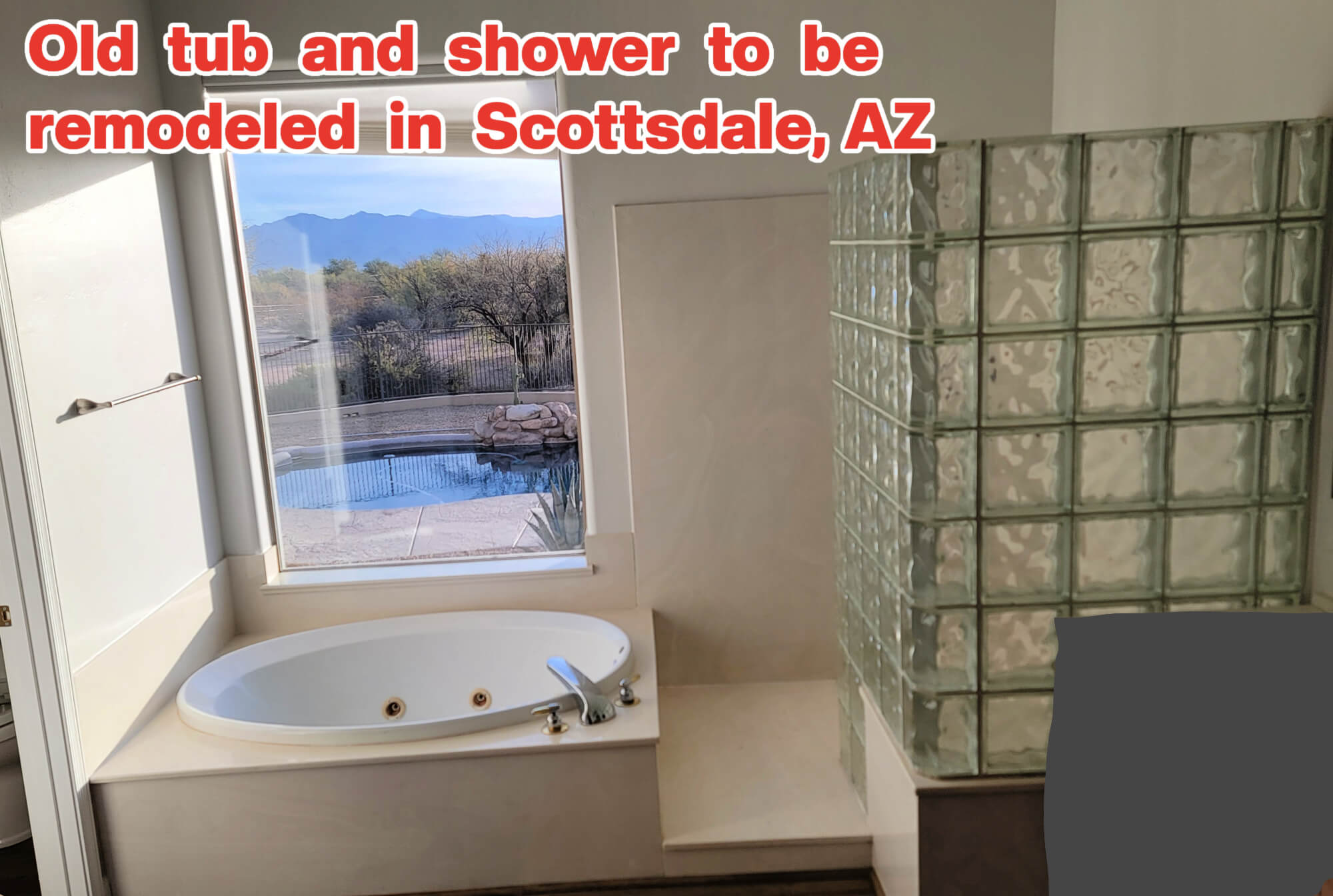 Old master bathroom in Scottsdale, AZ 85262 to be remodeled by Paradise Upgrade.