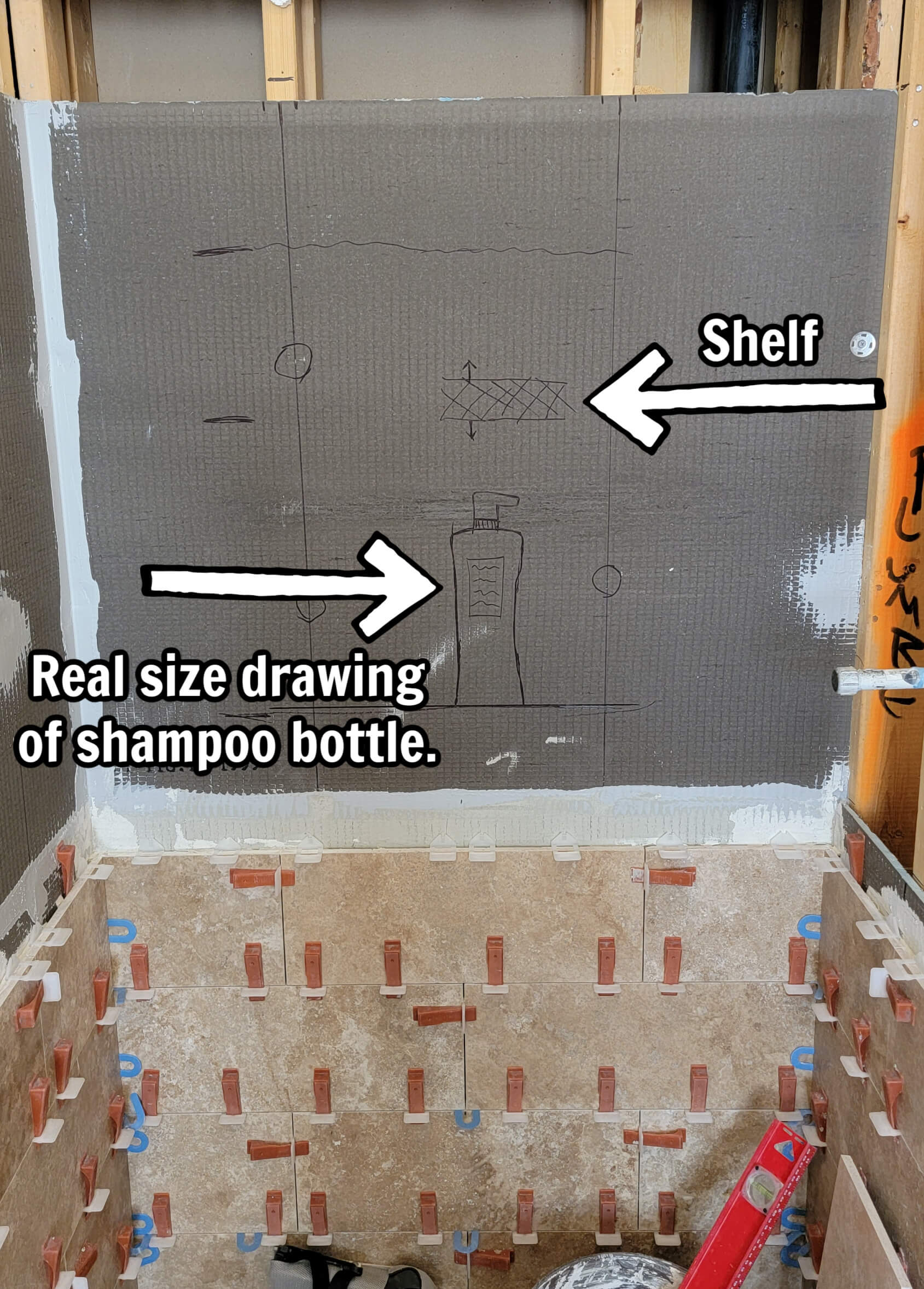 Planning custom shower nich with drawings on wedi board. Planning custom shower nich with drawings on wedi board.